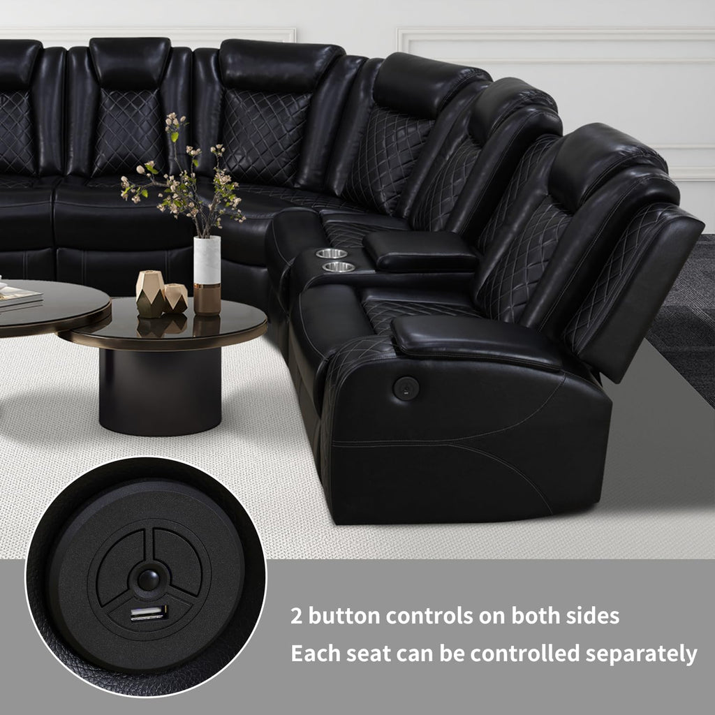 NOVAHOME Leather Power Recliner Sectional with LED - product view 07