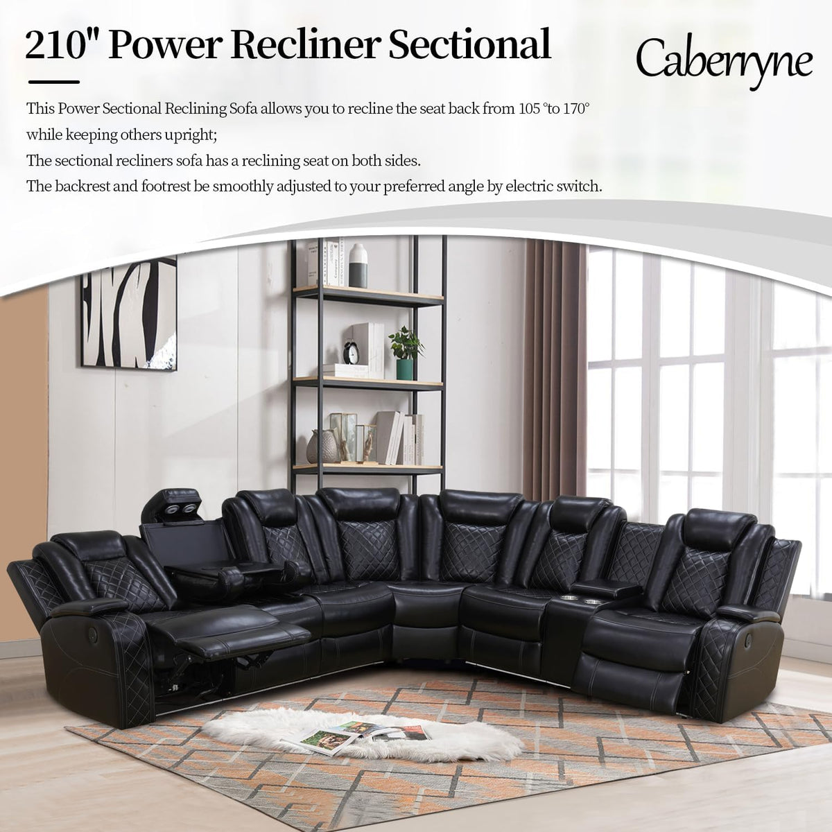 NOVAHOME Leather Power Recliner Sectional with LED - product view 06