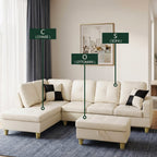 NOVAHOME 3-Piece Faux Leather Sectional Sofa Set with Storage Ottoman - product view 02