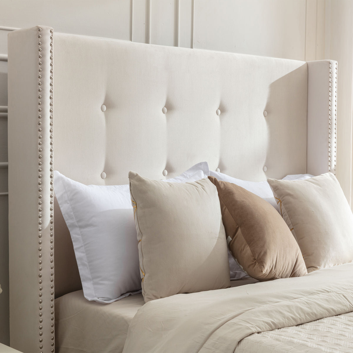 NOVAHOME Peyton queen velvet wingback platform bed image 5