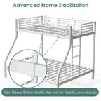 NOVAHOME Heavy Duty Metal Bunk Bed (Twin Over Full) - Space Saving & Noise-Free