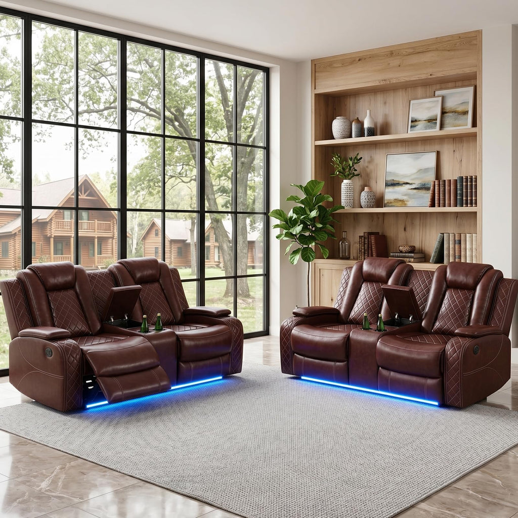 NOVAHOME 2-Piece Leather Power Recliner Sofa Set with LED Lights - product view 19