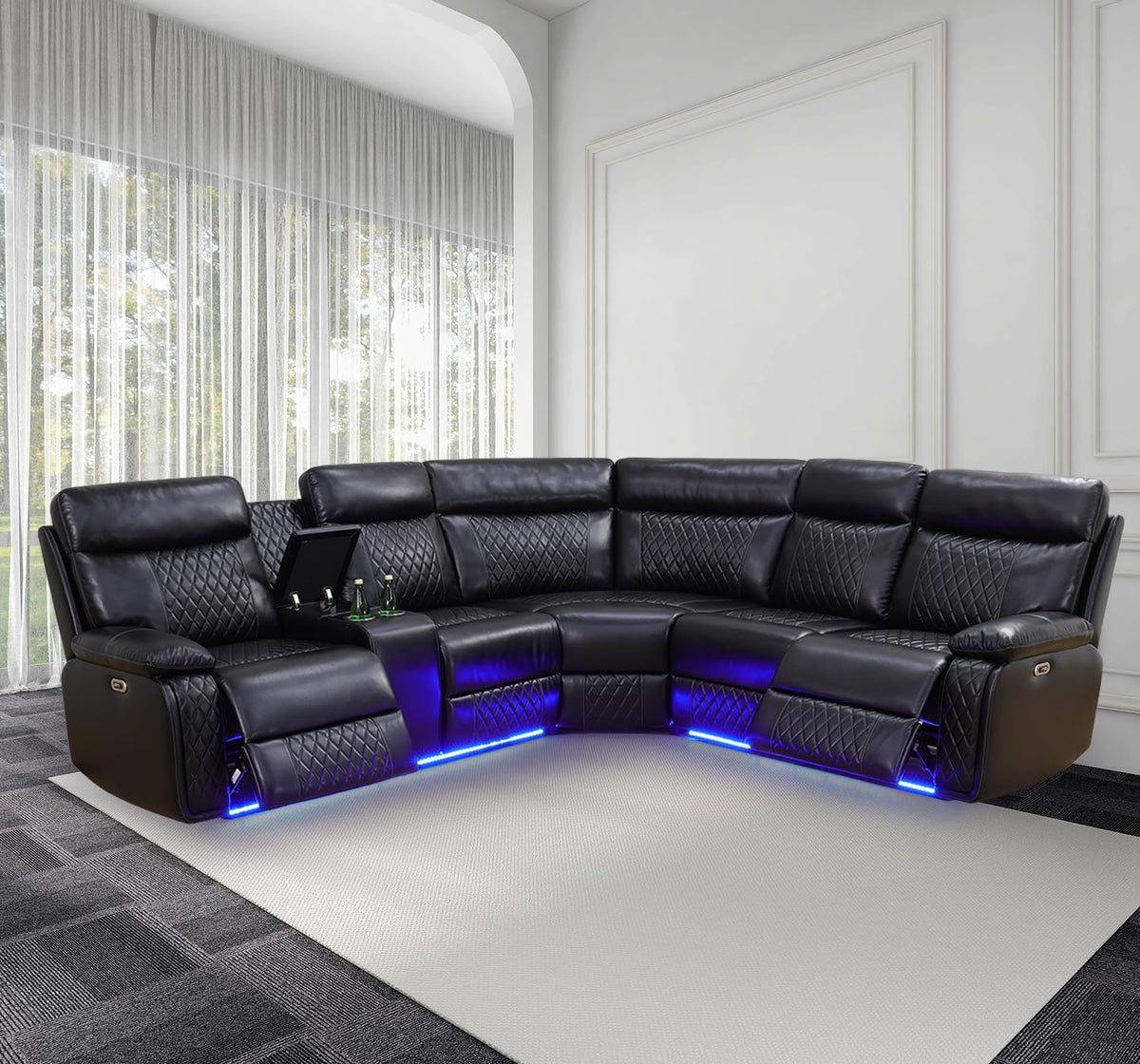 NOVAHOME Leather Power Recliner Sectional with LED - product view 12