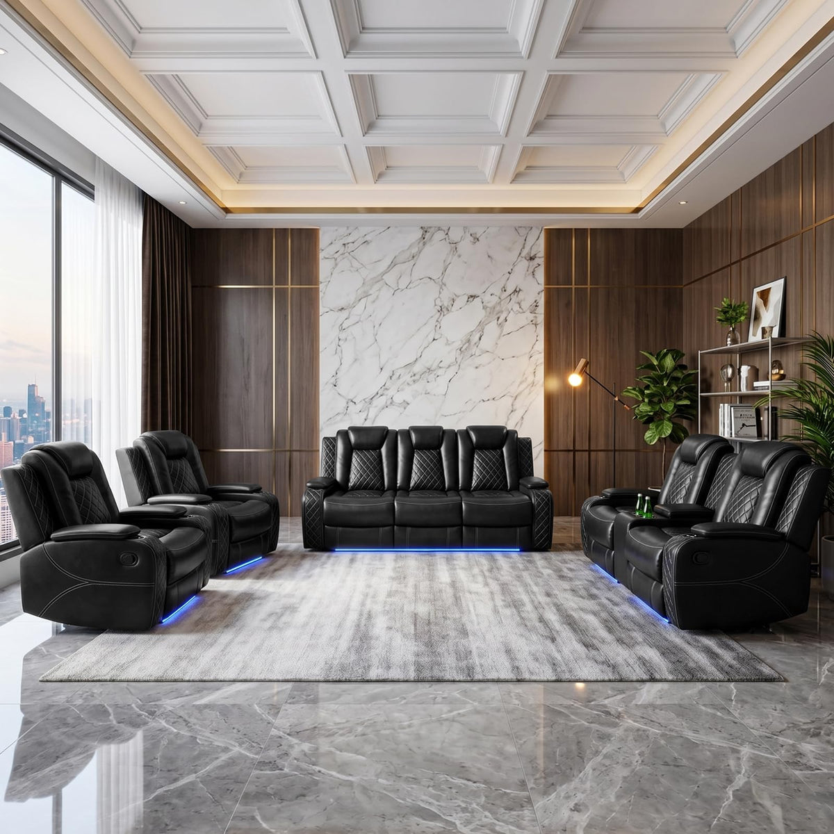 NOVAHOME 2-Piece Leather Power Recliner Sofa Set with LED Lights - product view 10