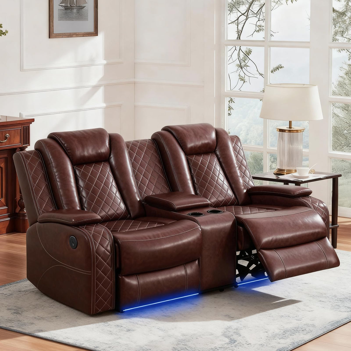 NOVAHOME 2-Piece Leather Power Recliner Sofa Set with LED Lights - product view 17
