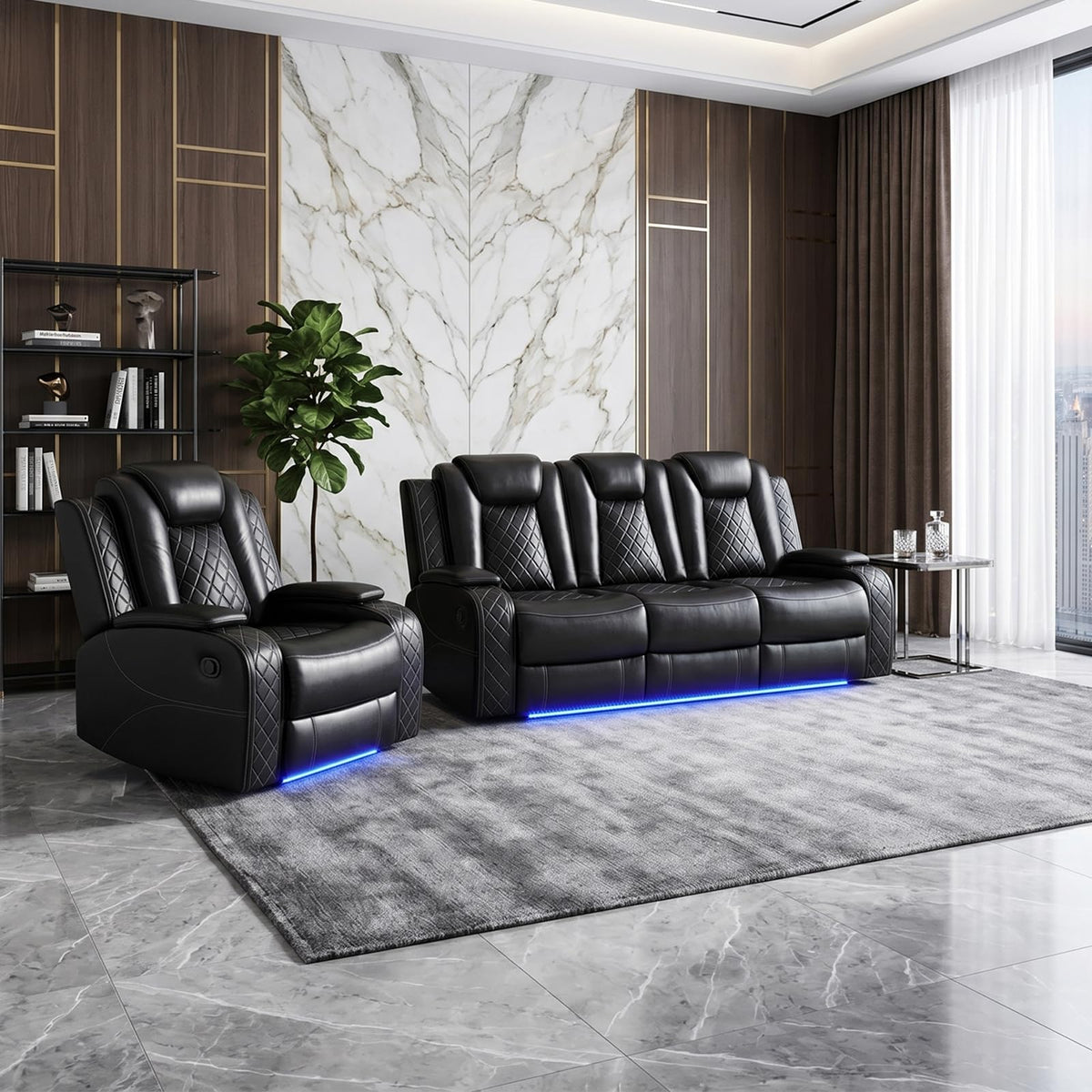 NOVAHOME 2-Piece Leather Power Recliner Sofa Set with LED Lights - product view 16