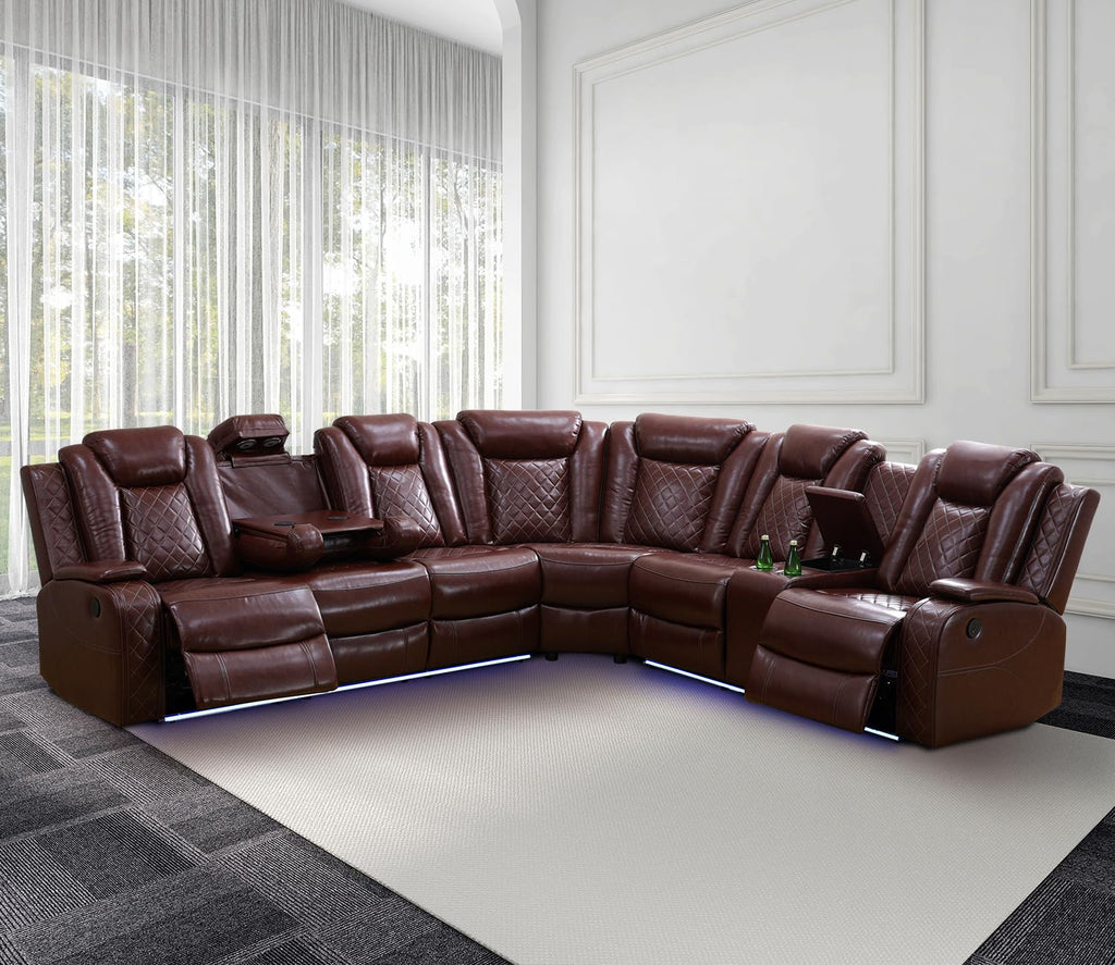 NOVAHOME Leather Power Recliner Sectional with LED - product view 09