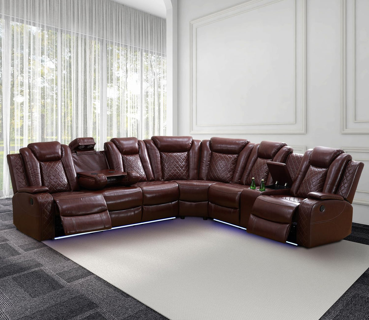NOVAHOME Leather Power Recliner Sectional with LED - product view 09