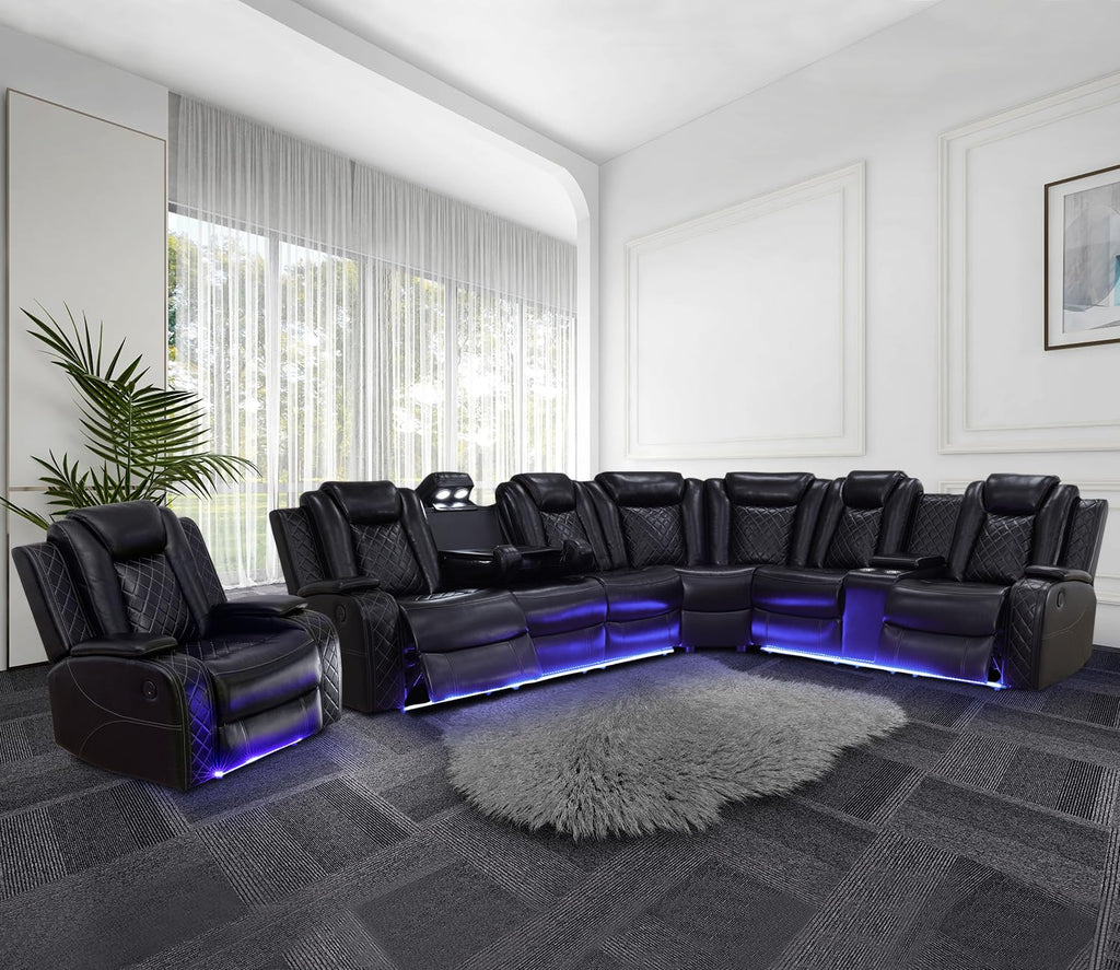 NOVAHOME Leather Power Recliner Sectional with LED - product view 15