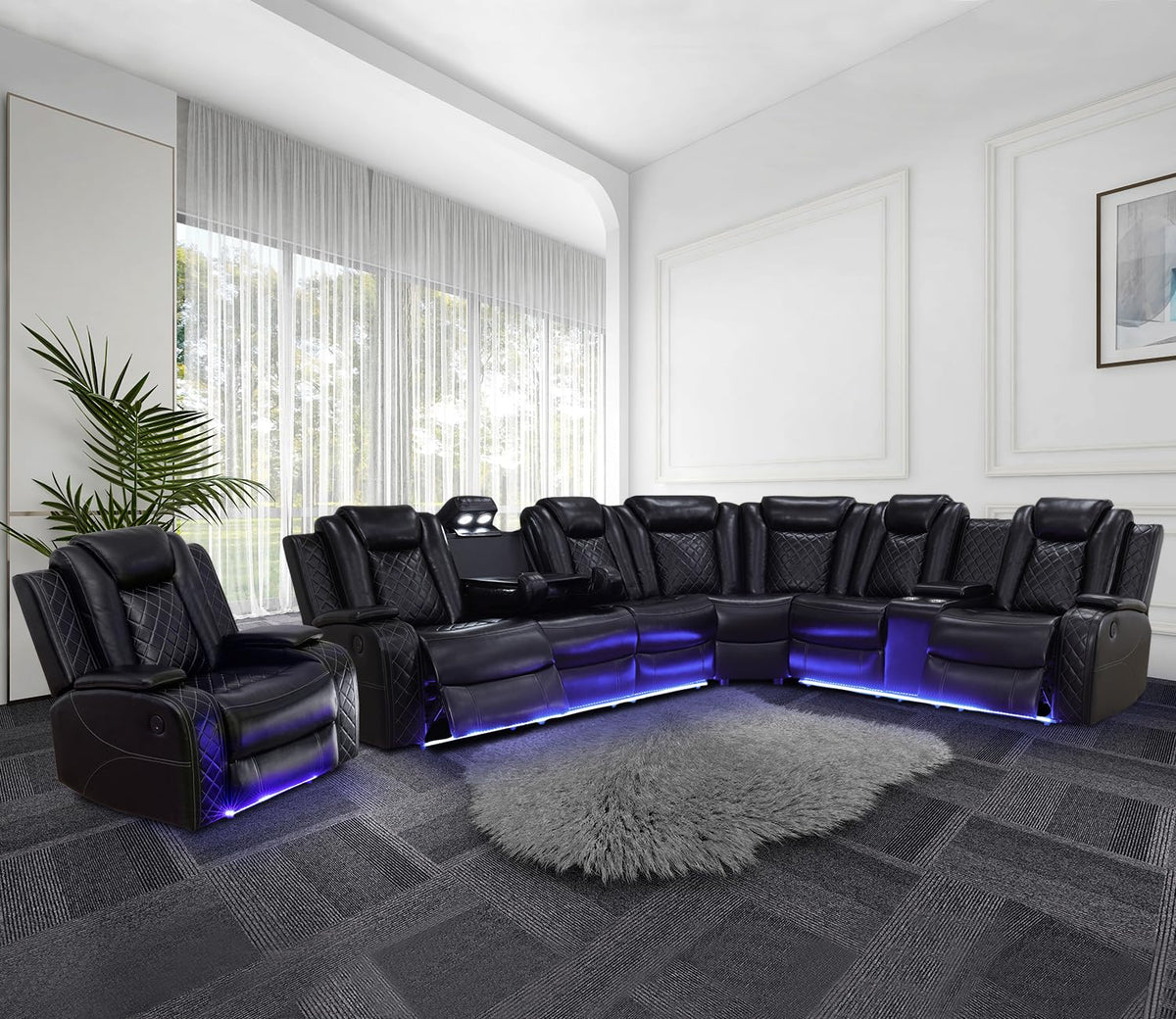 NOVAHOME Leather Power Recliner Sectional with LED - product view 15