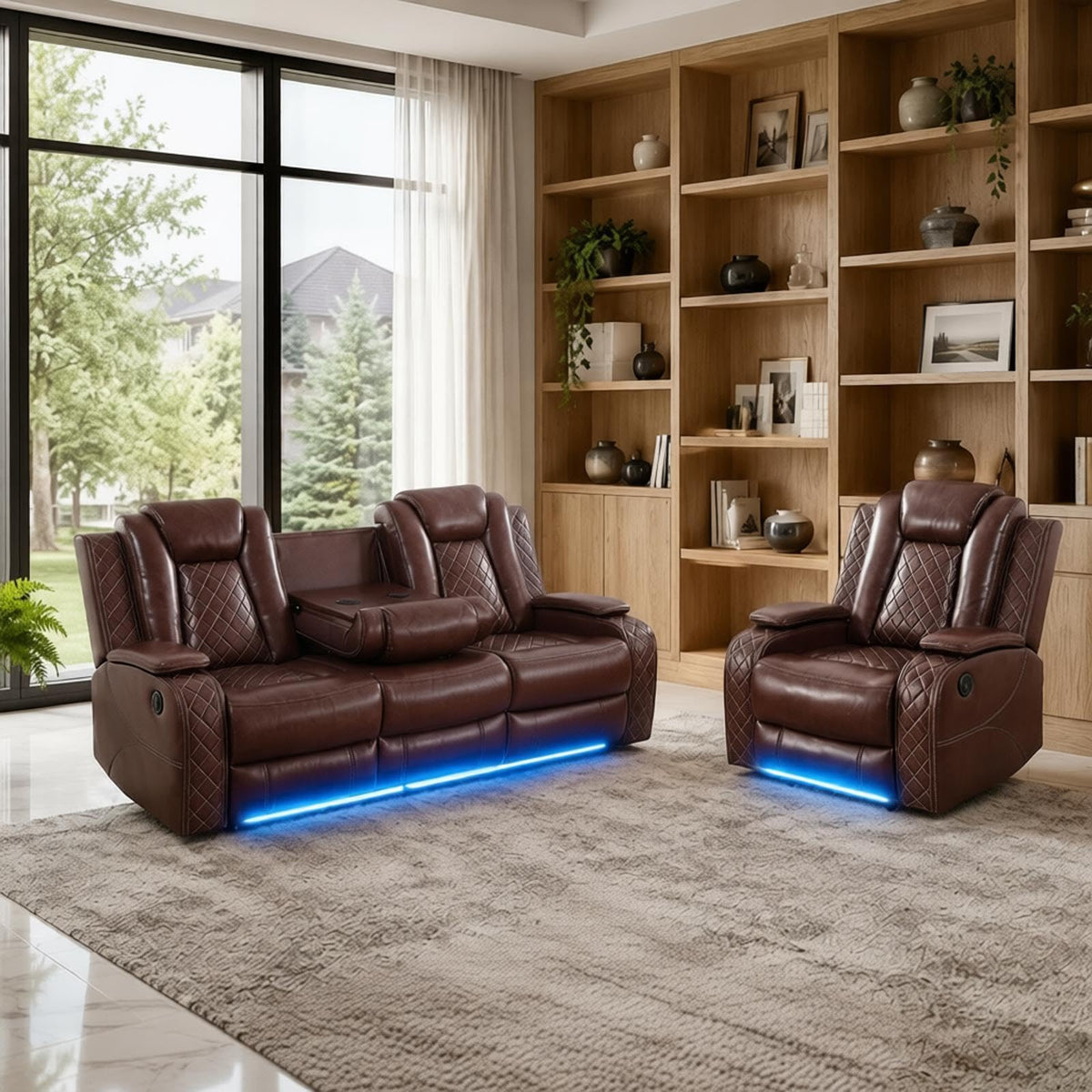 NOVAHOME 2-Piece Leather Power Recliner Sofa Set with LED Lights - product view 23
