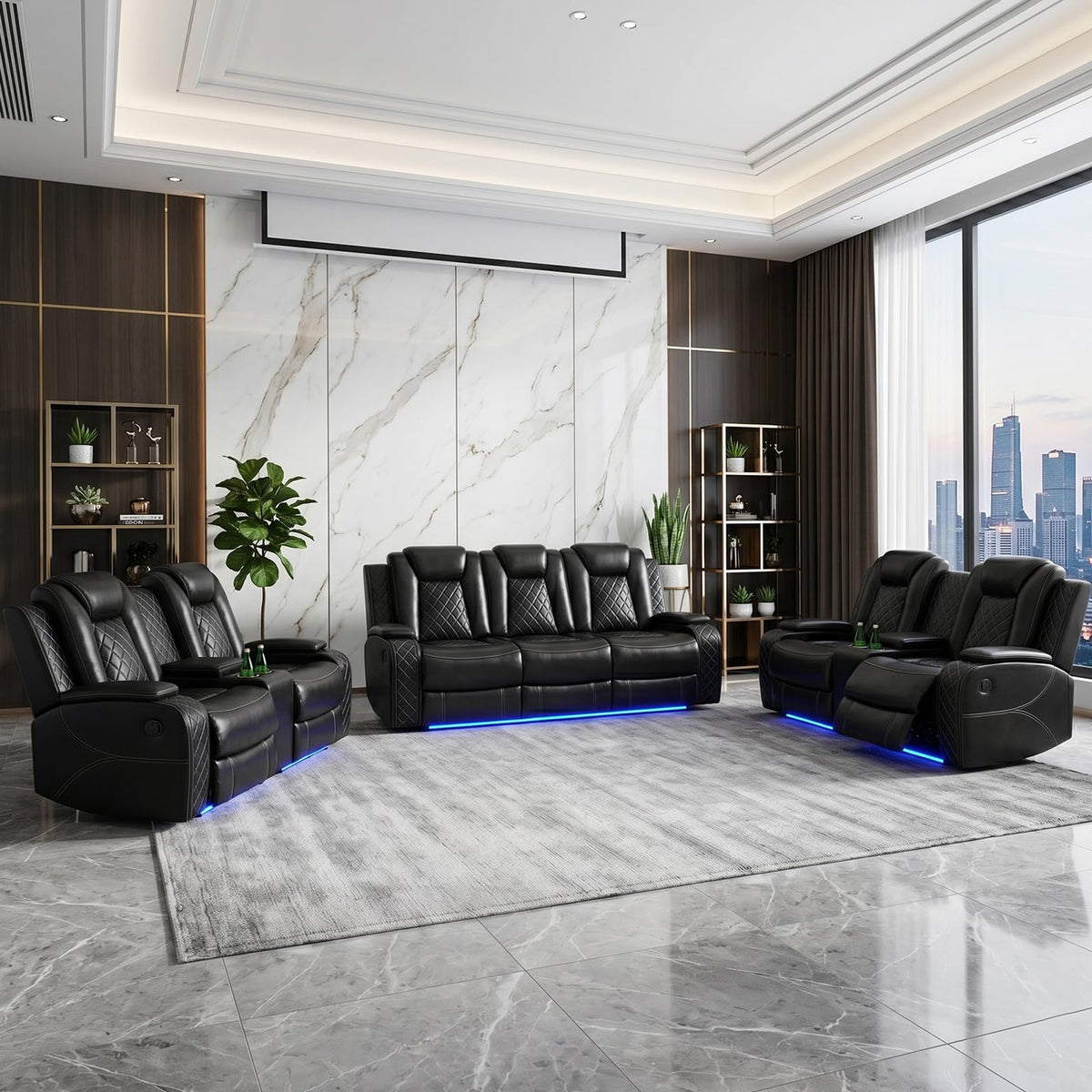 NOVAHOME 2-Piece Leather Power Recliner Sofa Set with LED Lights - product view 12