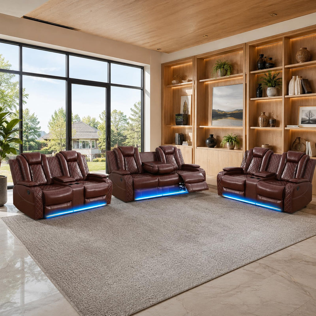 NOVAHOME 2-Piece Leather Power Recliner Sofa Set with LED Lights - product view 20