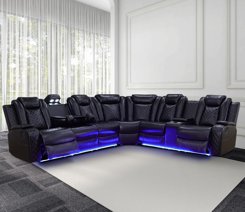 NOVAHOME Leather Power Recliner Sectional with LED - product view 11