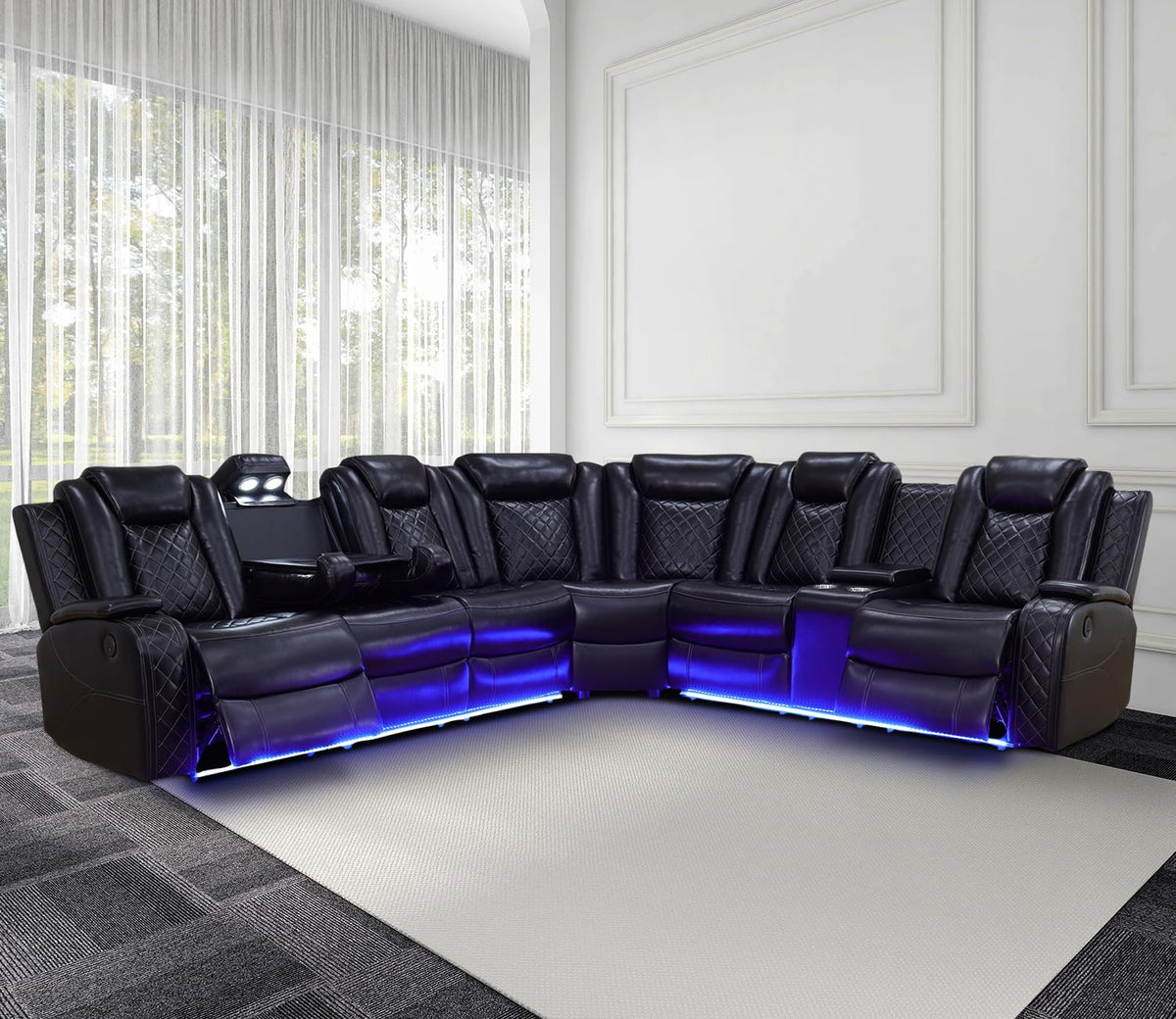 NOVAHOME Leather Power Recliner Sectional with LED - product view 11