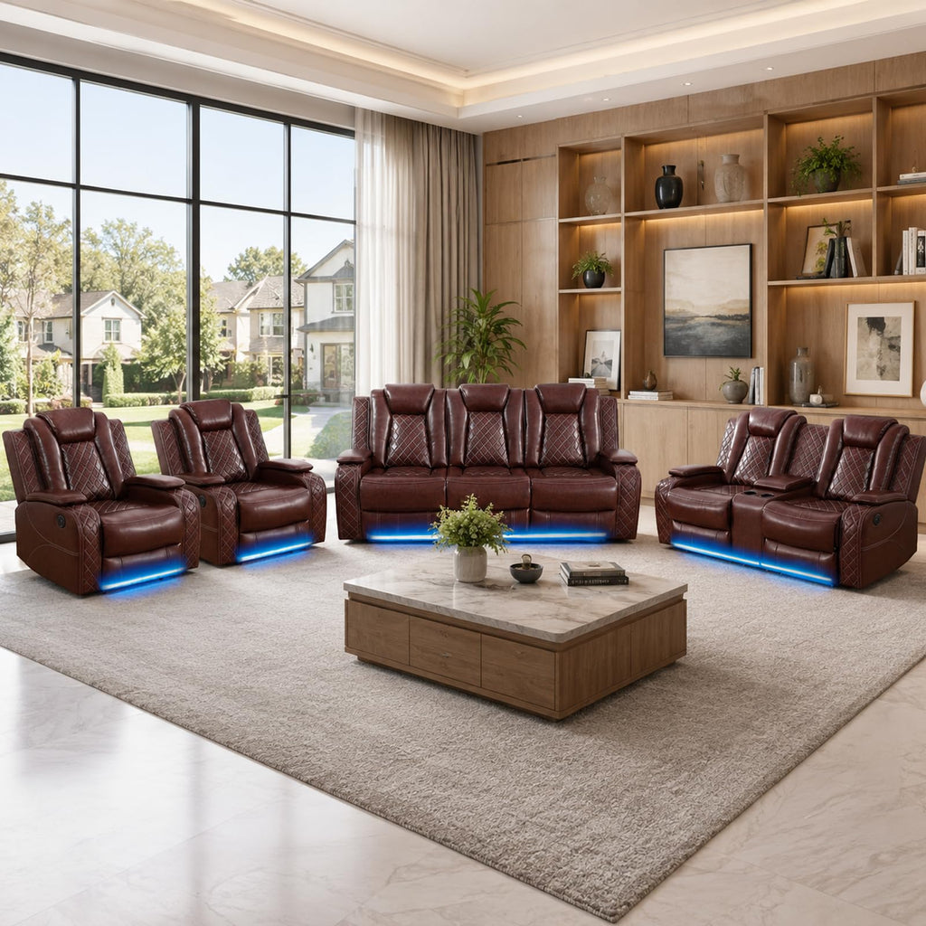 NOVAHOME 2-Piece Leather Power Recliner Sofa Set with LED Lights - product view 18