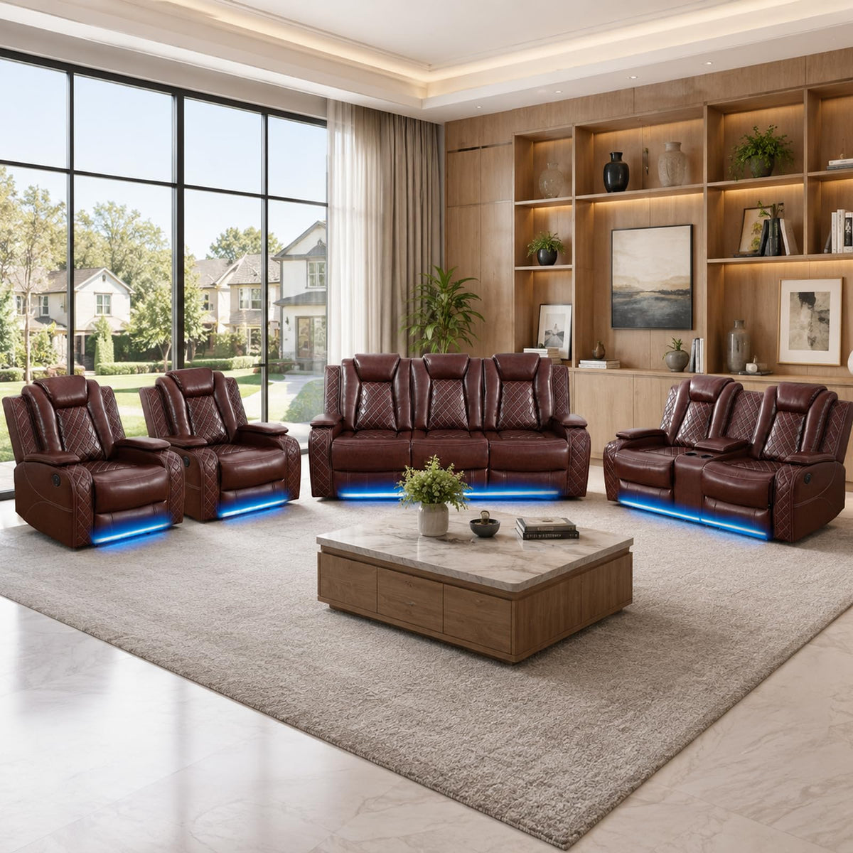 NOVAHOME 2-Piece Leather Power Recliner Sofa Set with LED Lights - product view 18
