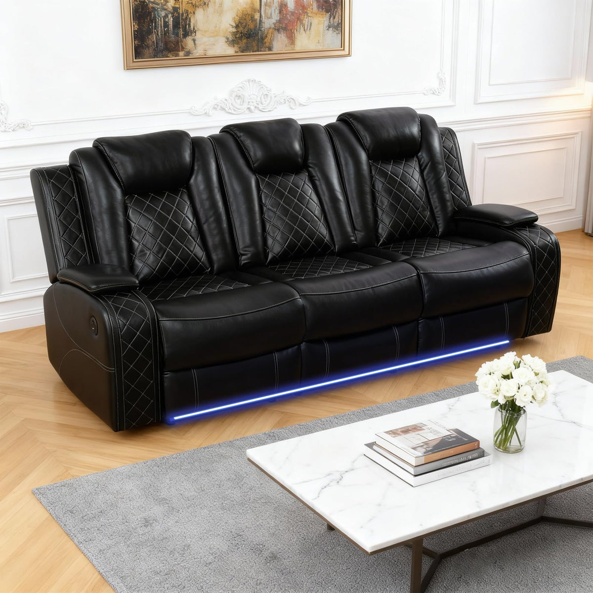 NOVAHOME 2-Piece Leather Power Recliner Sofa Set with LED Lights - product view 13