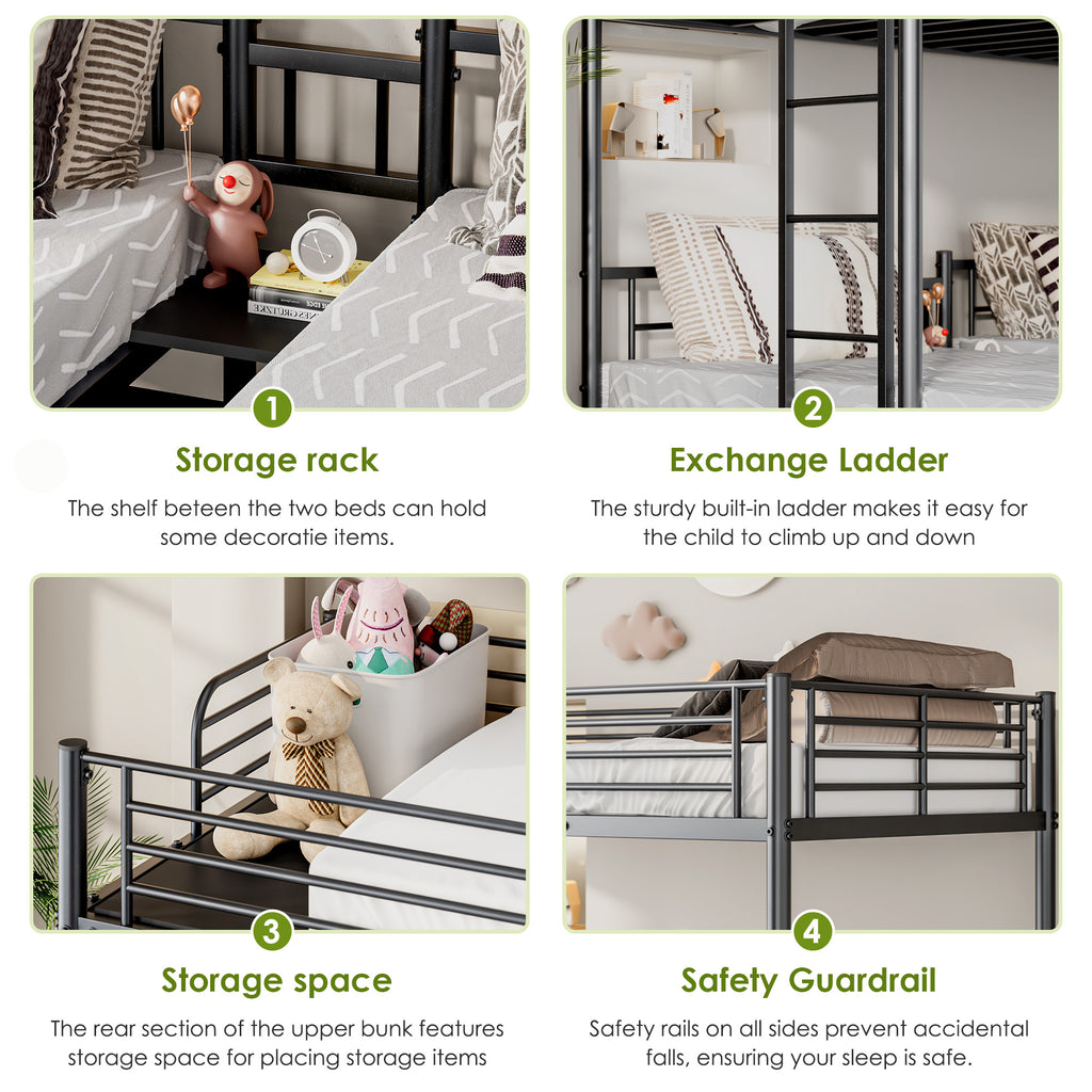 NOVAHOME Metal Triple Bunk Bed with Loft and Two Twin Beds