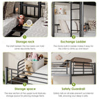 NOVAHOME Metal Triple Bunk Bed with Loft and Two Twin Beds
