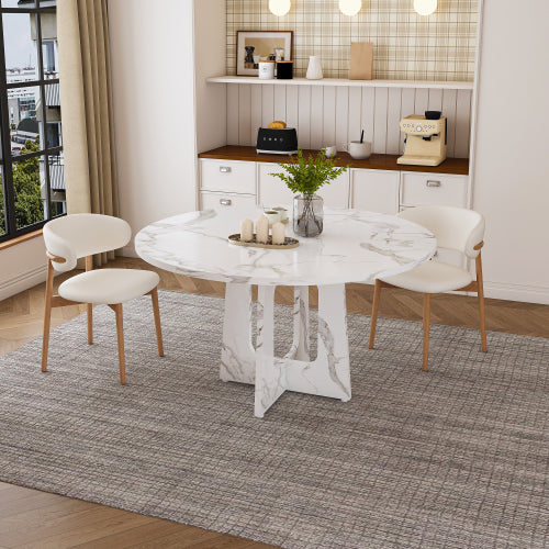 NOVAHOME 47-Inch Round Wood Grain Dining Table for 4