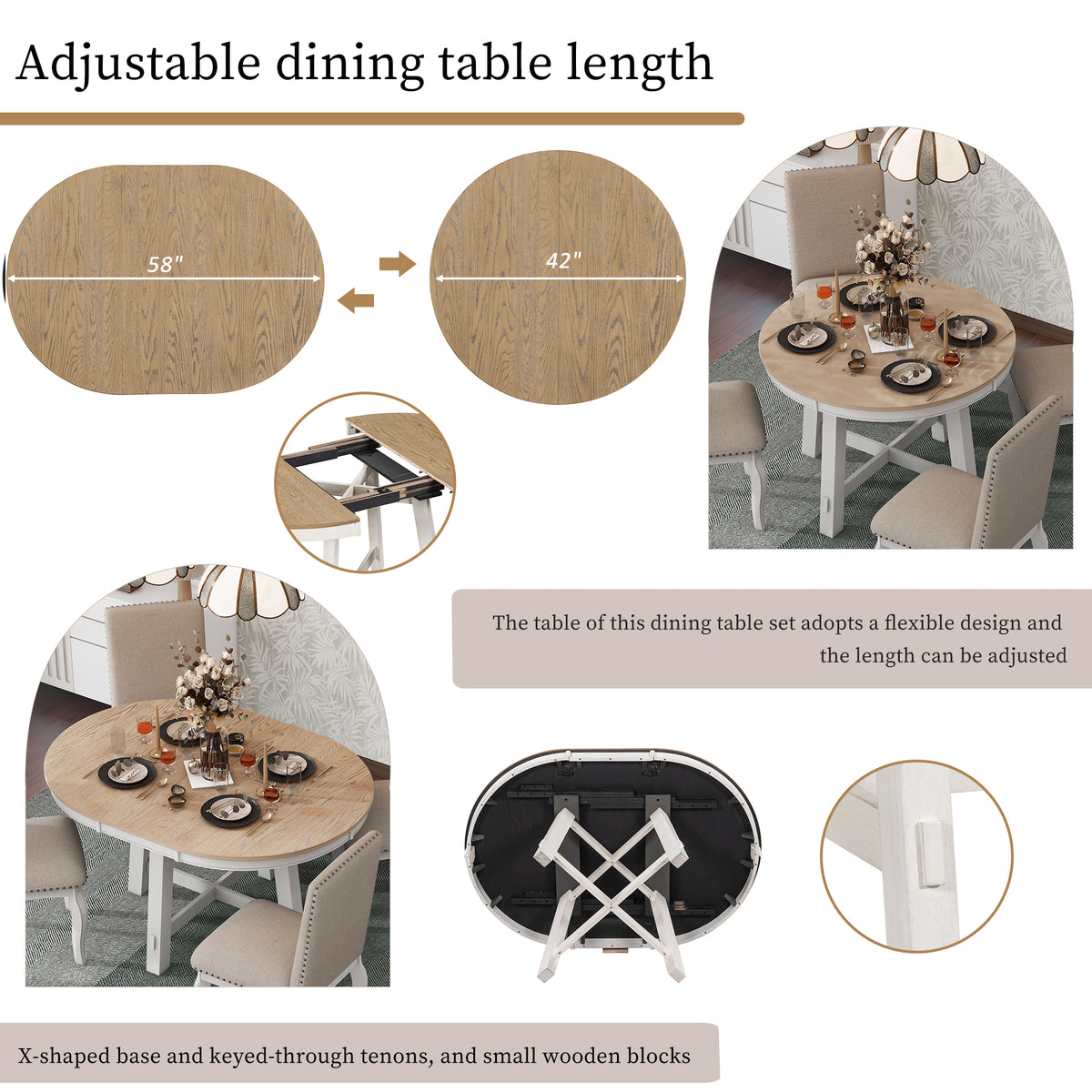 NOVAHOME 5-piece extendable farmhouse dining set product image 6