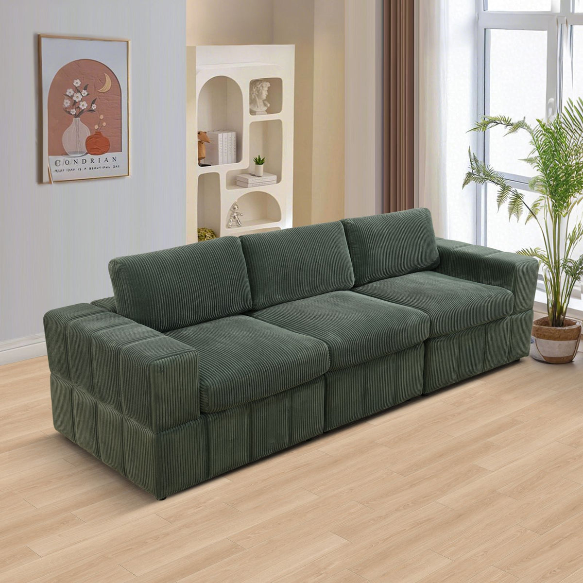 NOVAHOME Beige Corduroy 7-Piece Modular Sectional Sofa Set with Ottoman