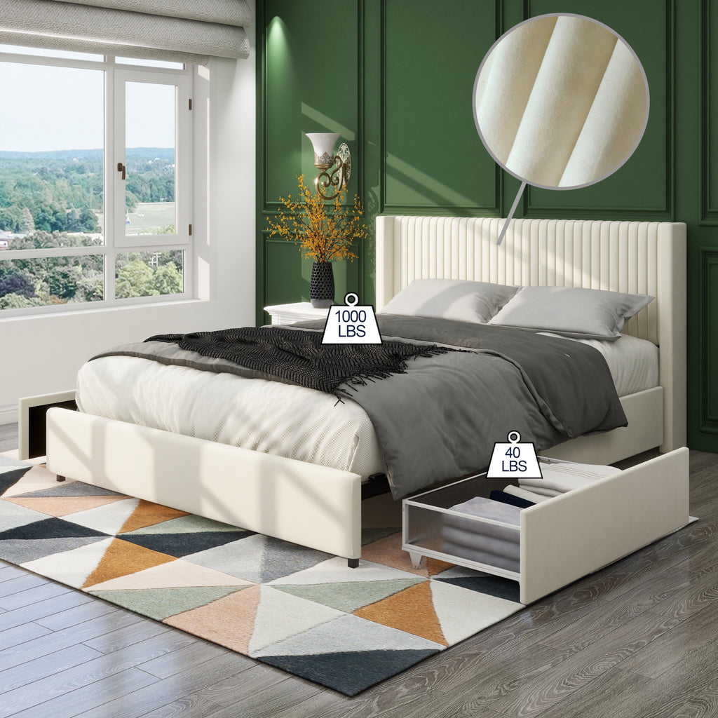 NOVAHOME ivory queen velvet wingback storage bed image 9