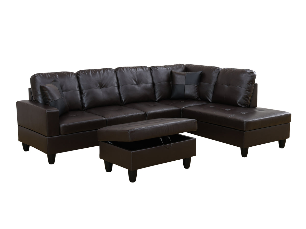 NOVAHOME 3-Piece Faux Leather Sectional Sofa Set with Storage Ottoman - product view 23