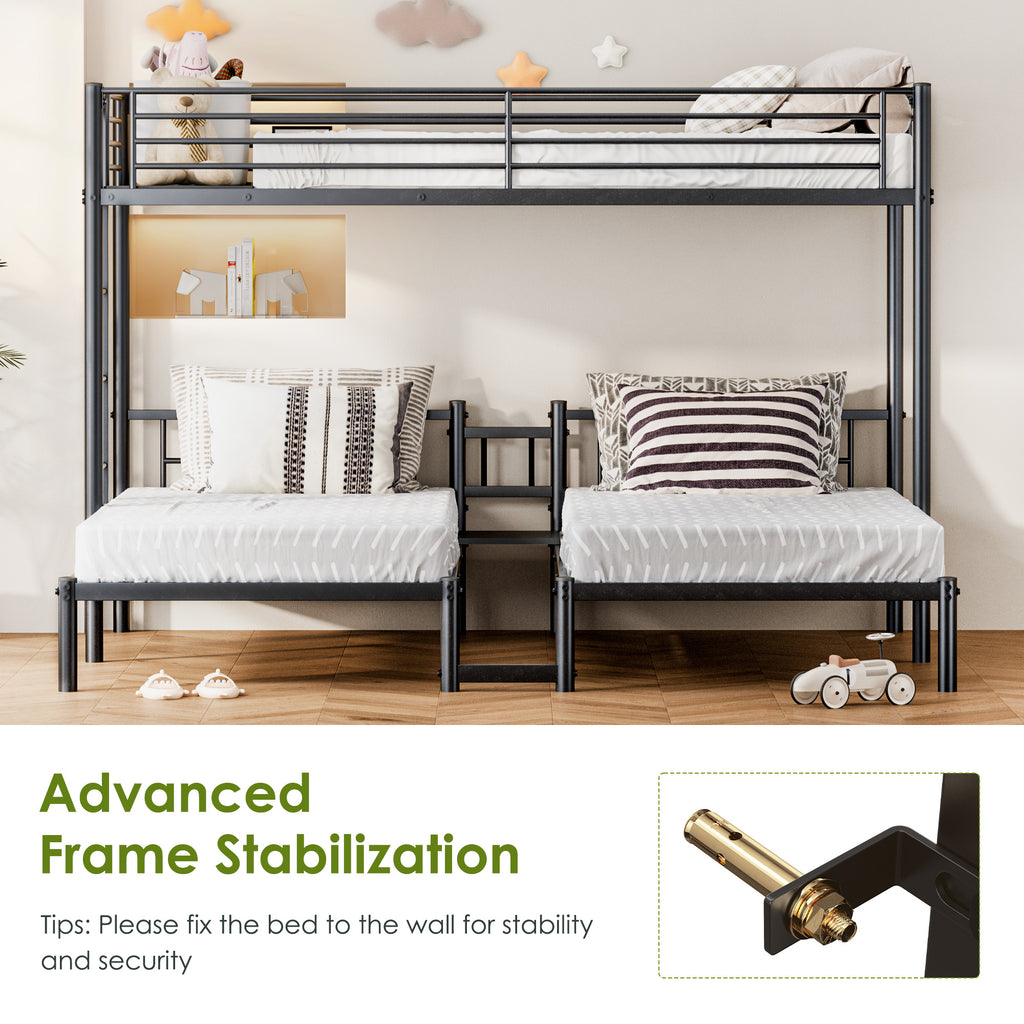 NOVAHOME Metal Triple Bunk Bed with Loft and Two Twin Beds