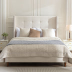 Ivory NOVAHOME Peyton queen velvet wingback platform bed - B083P152026