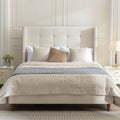 Ivory NOVAHOME Peyton queen velvet wingback platform bed - B083P152026