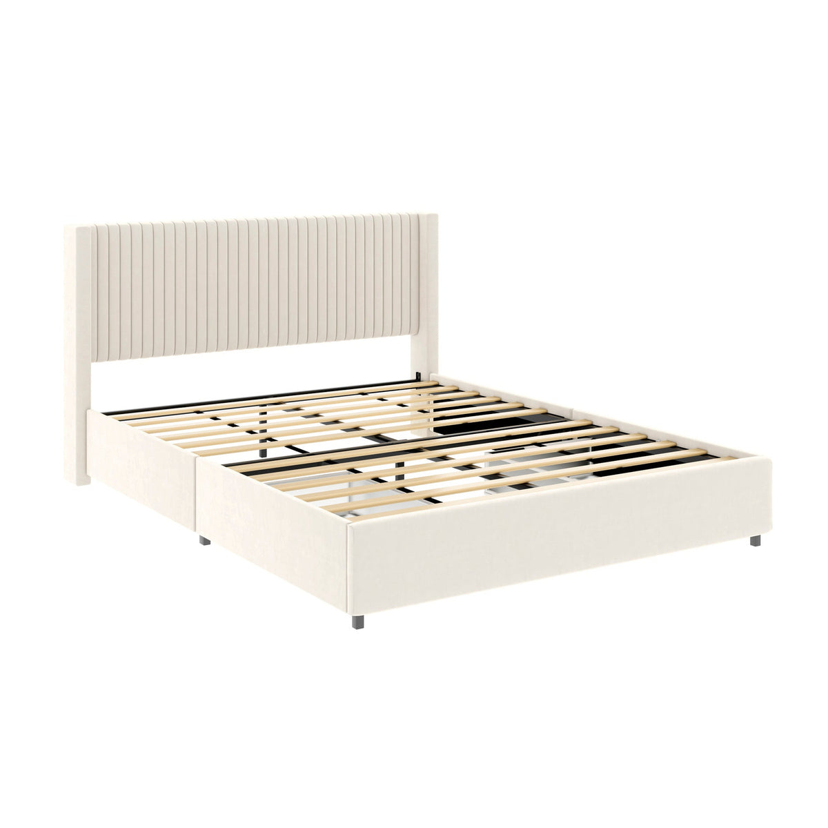 Ivory NOVAHOME queen velvet wingback storage bed with two drawers - B083P156196