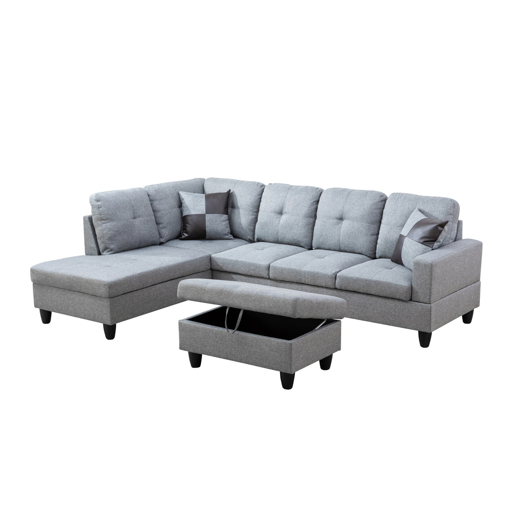 NOVAHOME 3-Piece Fabric Sectional Sofa Set with Storage Ottoman - product view 37