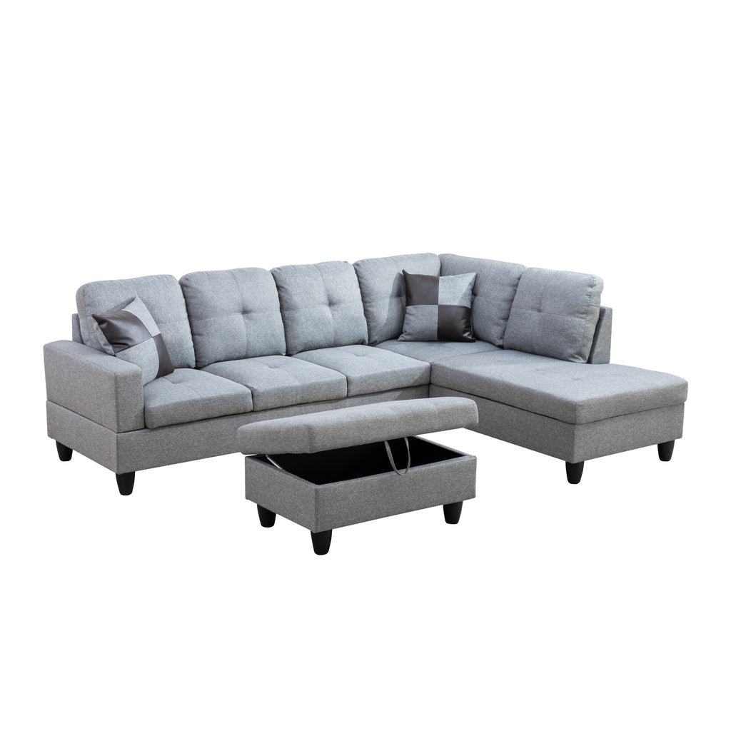 NOVAHOME 3-Piece Fabric Sectional Sofa Set with Storage Ottoman - product view 39