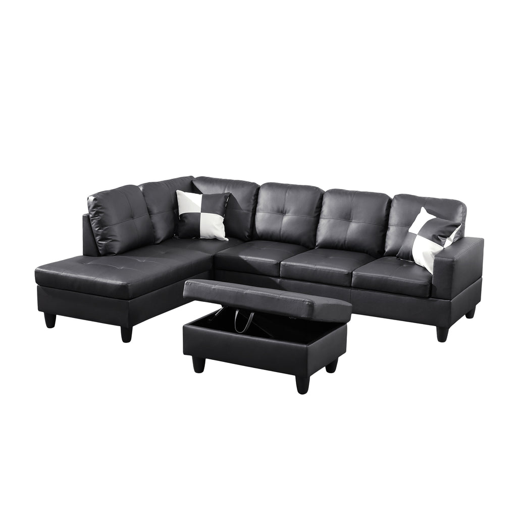 NOVAHOME 3-Piece Faux Leather Sectional Sofa Set with Storage Ottoman - product view 13