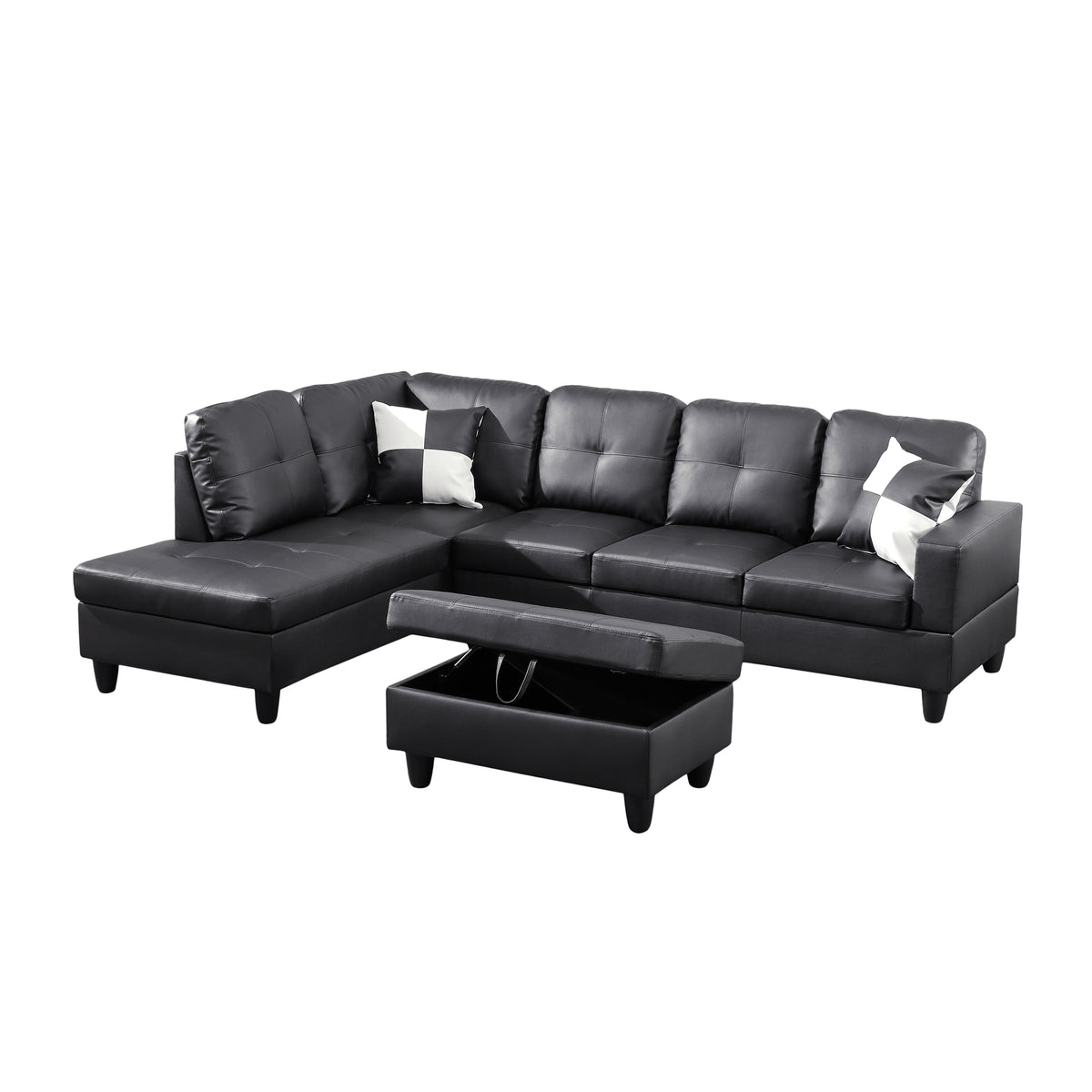NOVAHOME 3-Piece Faux Leather Sectional Sofa Set with Storage Ottoman - product view 13