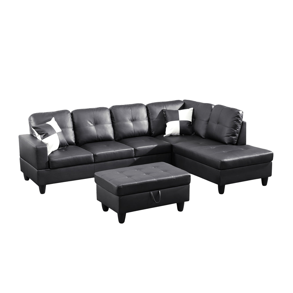 NOVAHOME 3-Piece Faux Leather Sectional Sofa Set with Storage Ottoman - product view 15