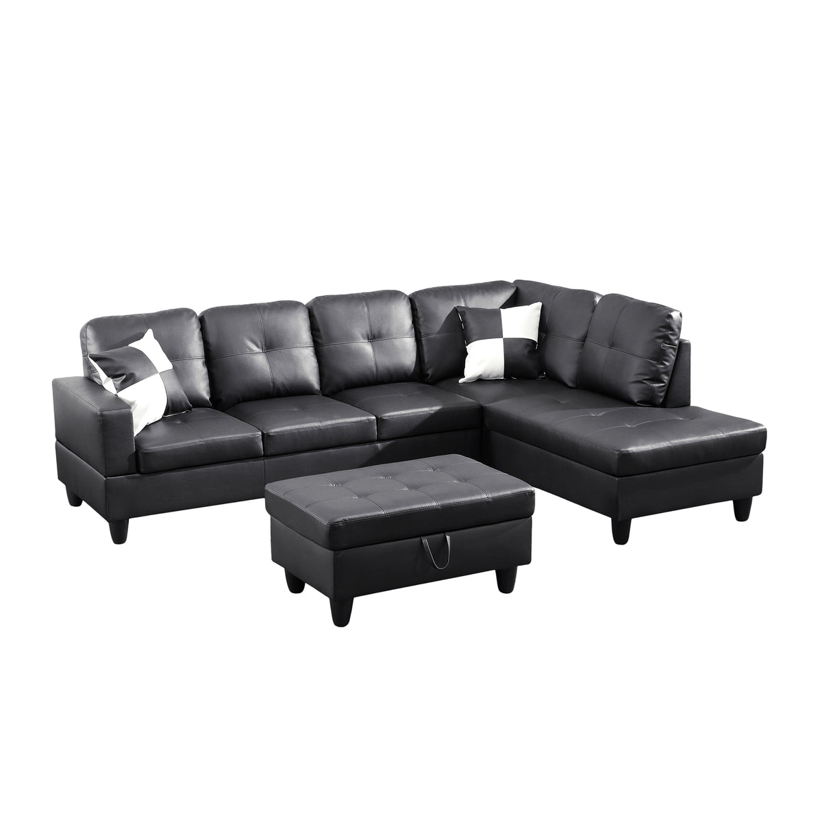 NOVAHOME 3-Piece Faux Leather Sectional Sofa Set with Storage Ottoman - product view 15