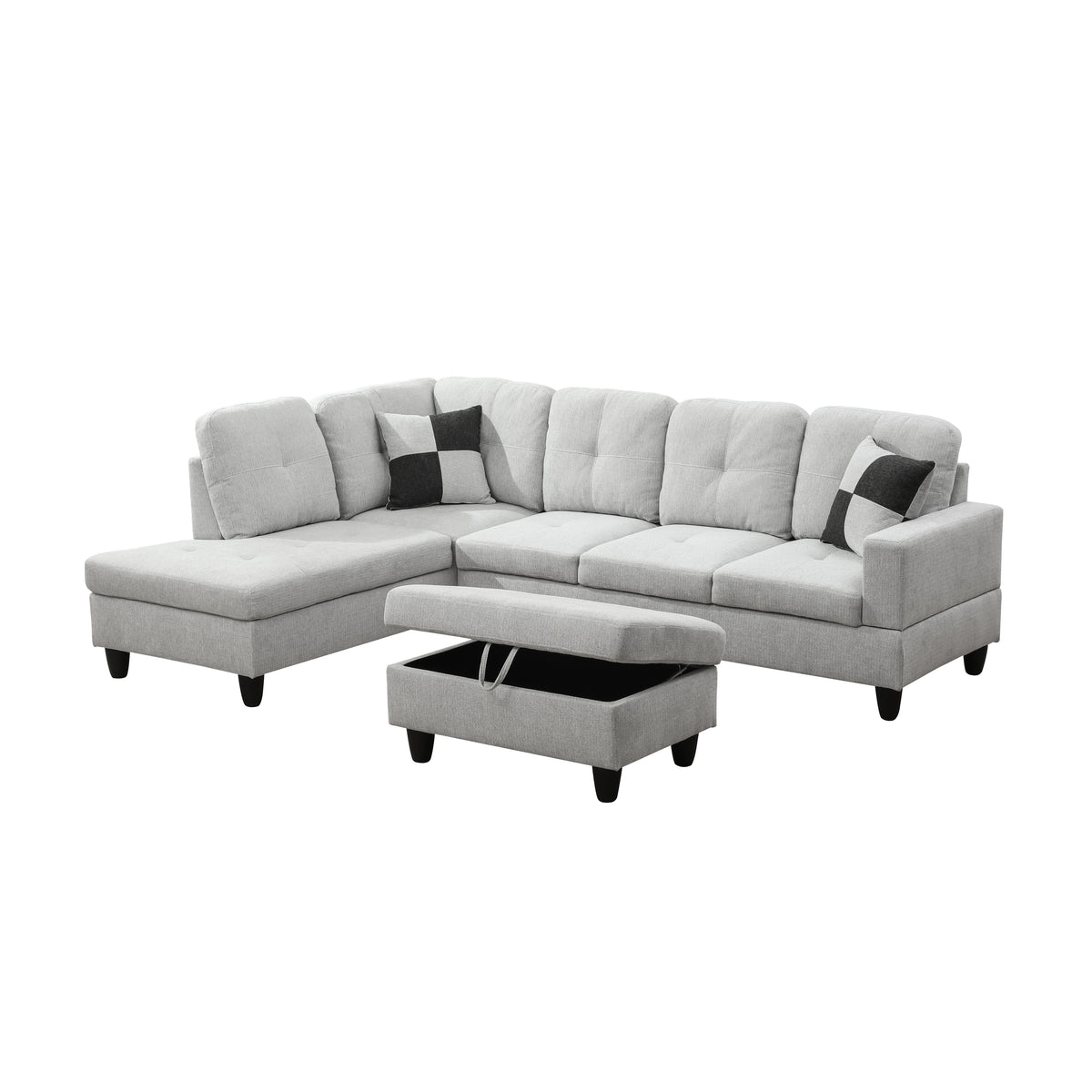NOVAHOME 3-Piece Fabric Sectional Sofa Set with Storage Ottoman - product view 29
