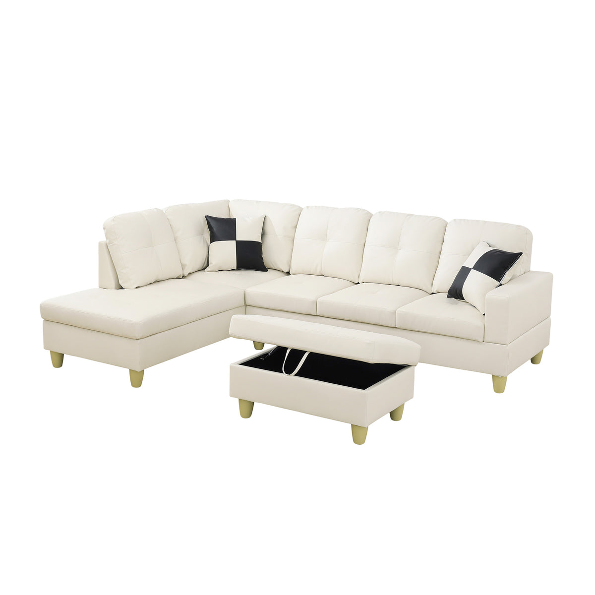 NOVAHOME 3-Piece Faux Leather Sectional Sofa Set with Storage Ottoman - product view 17