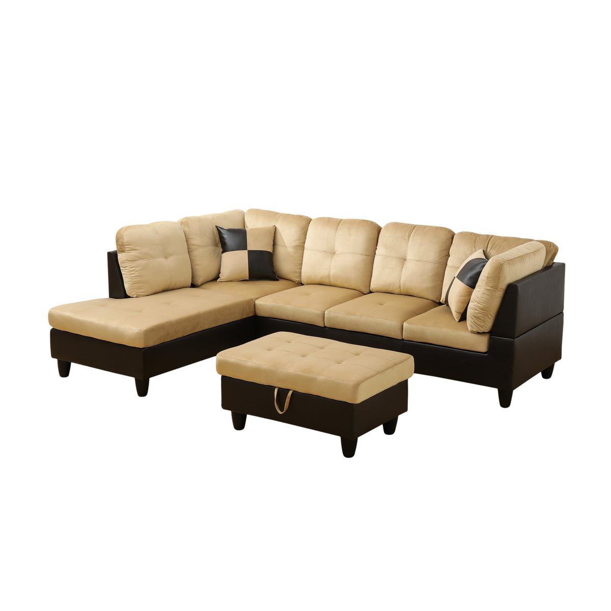 NOVAHOME 3-Piece Fabric Sectional Sofa Set with Storage Ottoman - product view 09