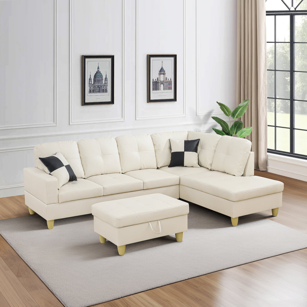 NOVAHOME 3-Piece Faux Leather L-Shape Sectional Sofa Set with Storage Ottoman