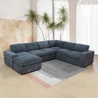 NOVAHOME Beige Corduroy 7-Piece Modular Sectional Sofa Set with Ottoman