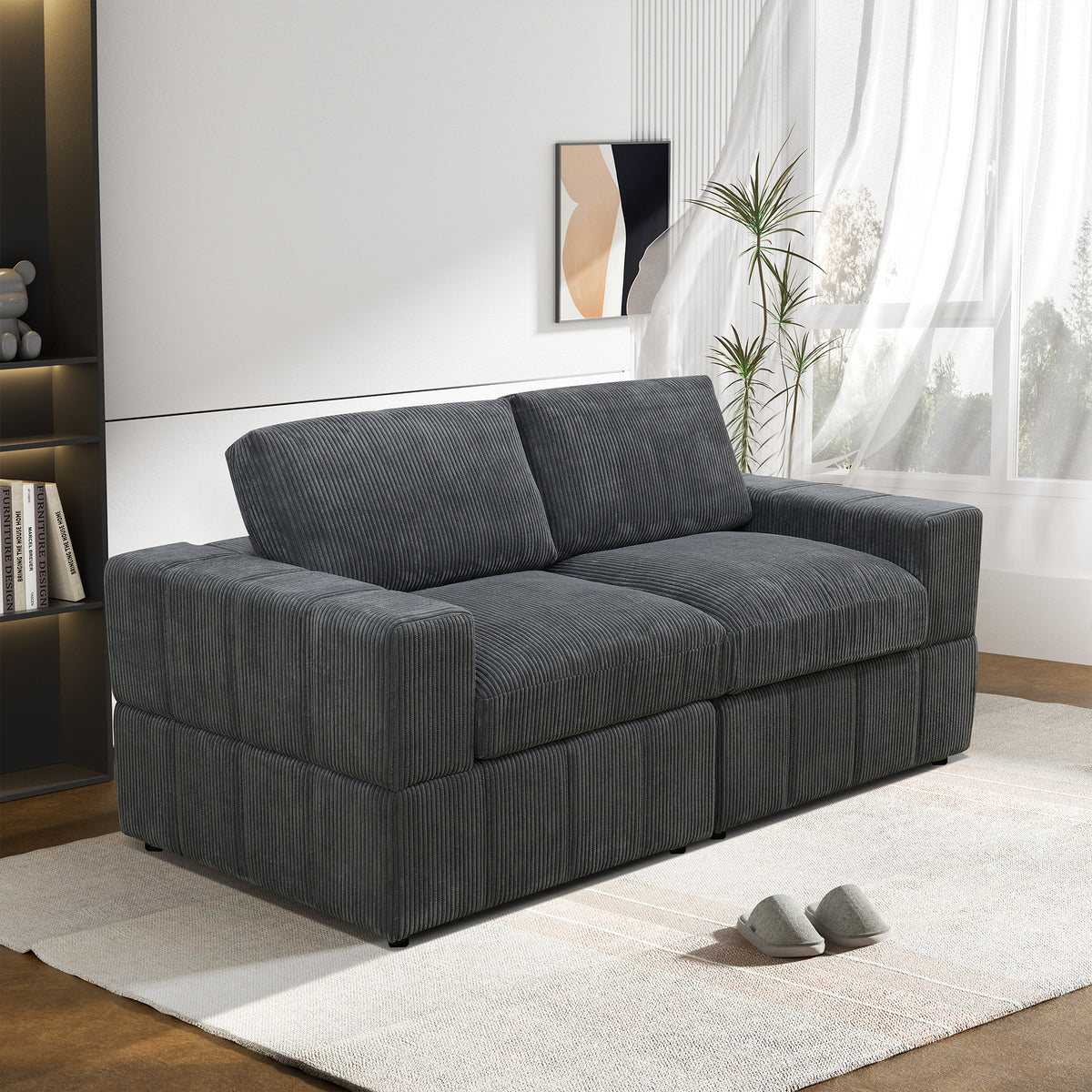 NOVAHOME Beige Corduroy 7-Piece Modular Sectional Sofa Set with Ottoman