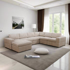 NOVAHOME Beige Corduroy 7-Piece Modular Sectional Sofa Set with Ottoman