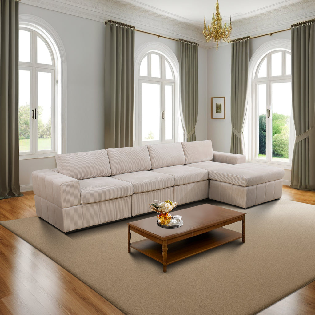 NOVAHOME Beige Corduroy 7-Piece Modular Sectional Sofa Set with Ottoman