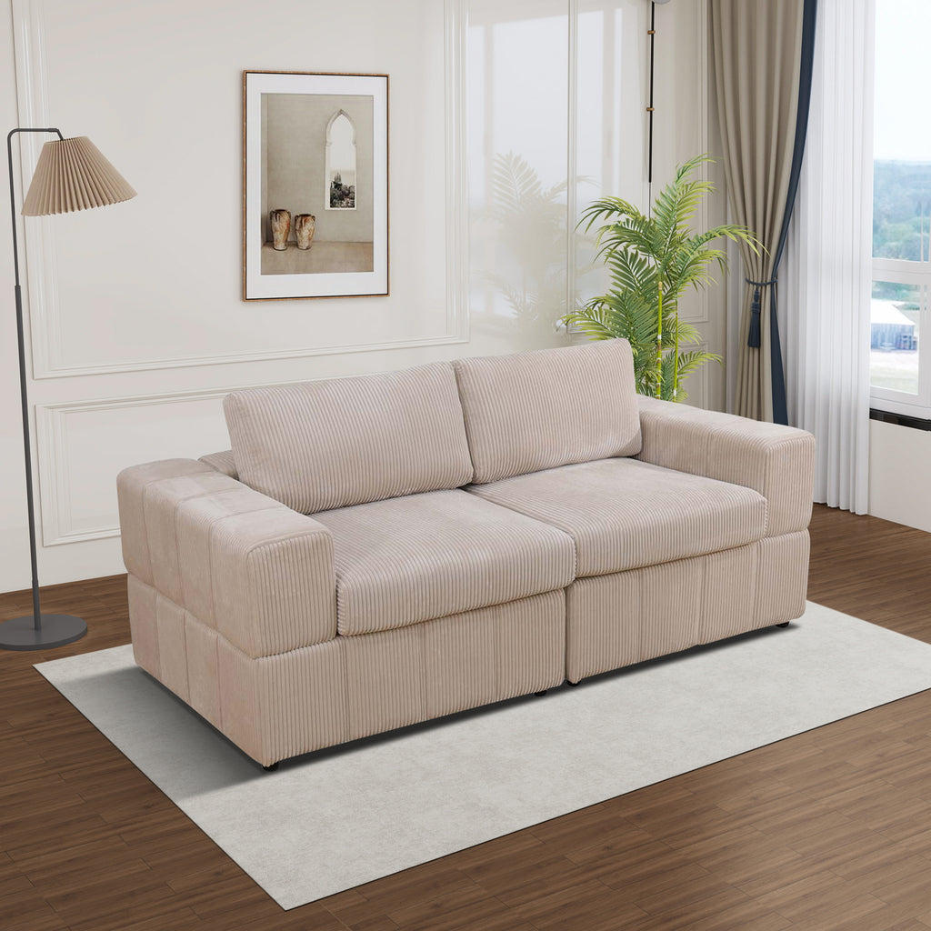 NOVAHOME Beige Corduroy 7-Piece Modular Sectional Sofa Set with Ottoman