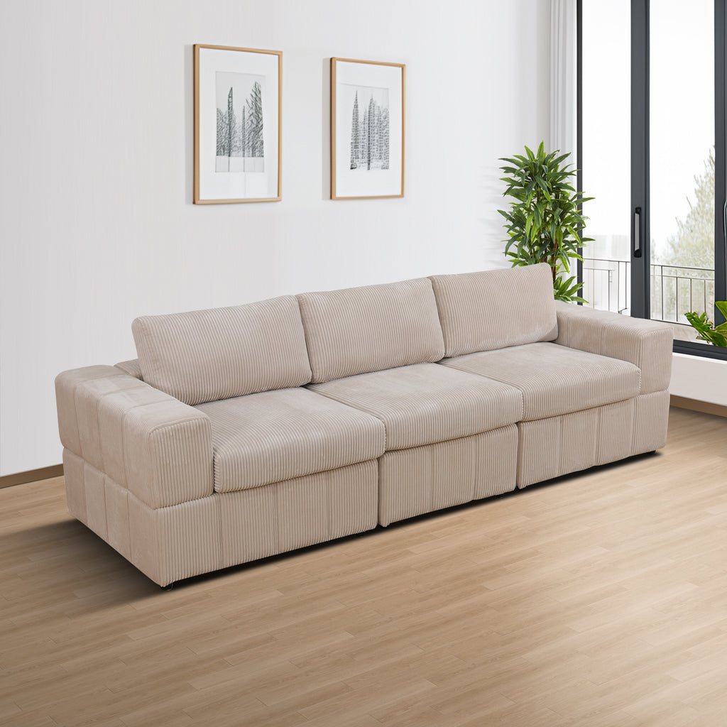 NOVAHOME Beige Corduroy 7-Piece Modular Sectional Sofa Set with Ottoman