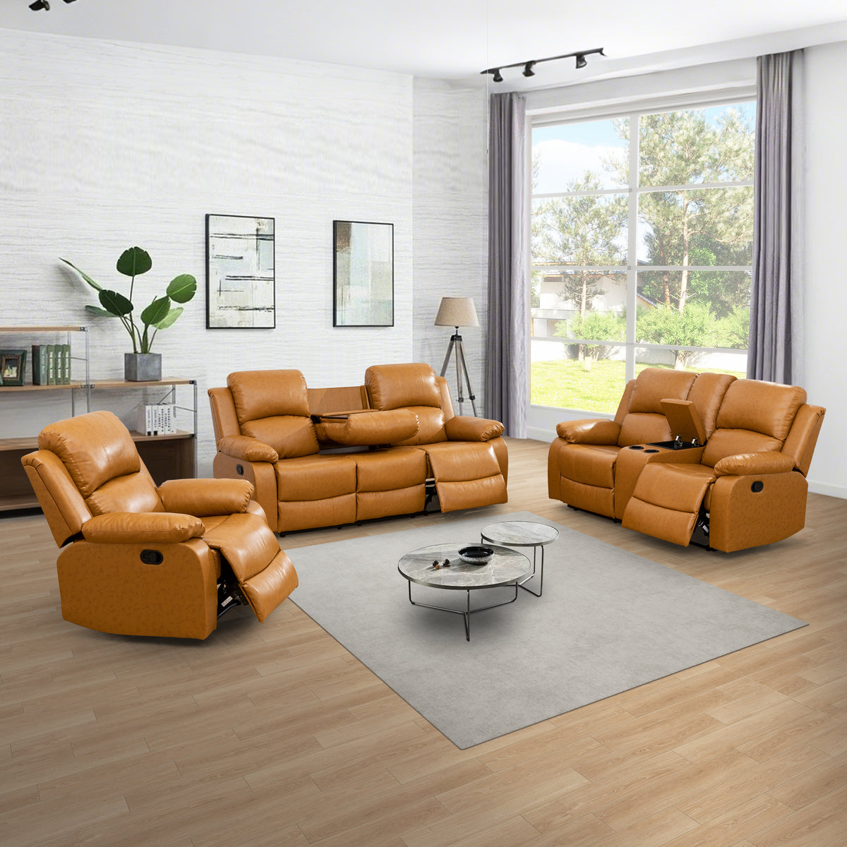 NOVAHOME Manual Reclining PU/PVC Sofa Collection with Consoles